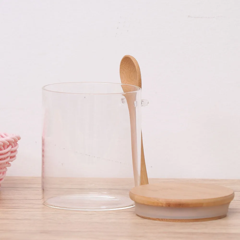 420 мл прозрачные Стекло банка с крышкой и ложка герметичный канистра Еда