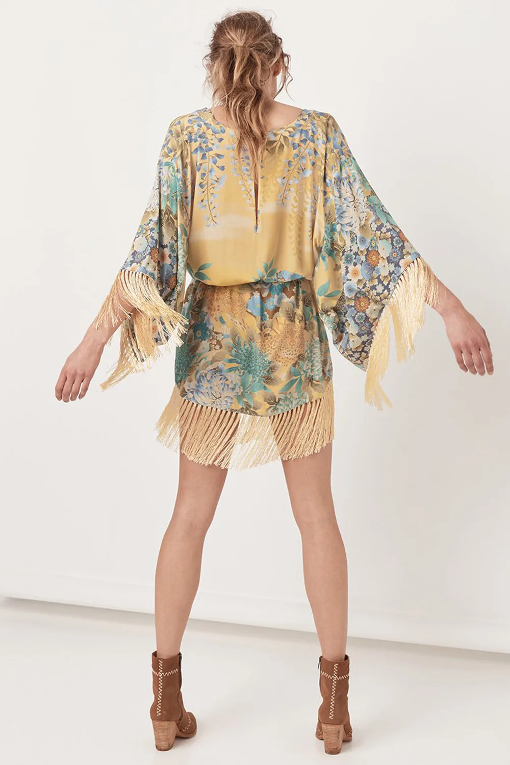 

Linglewei New Spring and Summer Women's Dress printing Frenulum fashion Tassels V-neck Street tide dress