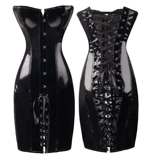 Женское латексное платье-корсет в стиле стимпанк из ПВХ с перегруженной талией