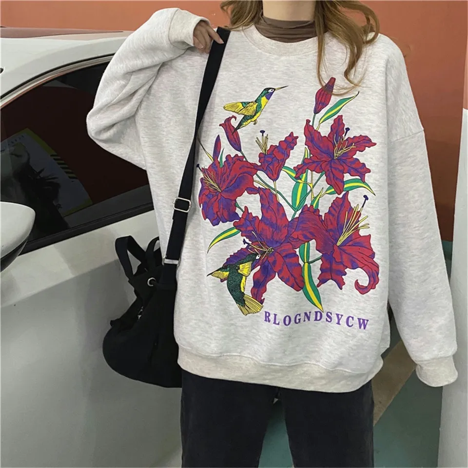 

Autumn Winter Retro Sweatshirt Hoodie Women Letter Printed Loose Hoodies Sweatshirts Female Casual Tracksuit Mujer