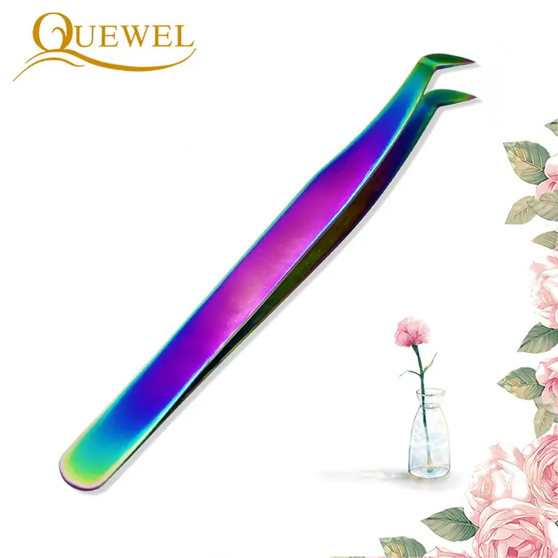 Пинцет Quewel для наращивания ресниц автоматический веер из нержавеющей стали