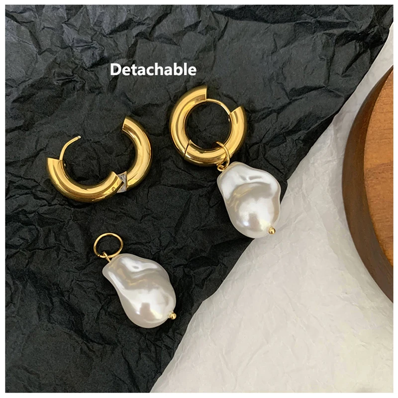 

High End Vintage Baroque Imitation Pearl Circle Earrings Irregular Pendientes Fashion Women Jewelry 2021 Boucle Oreille Femme