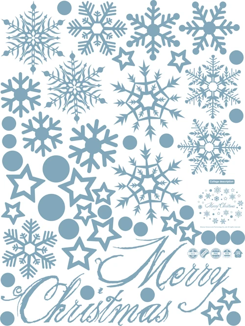 A01 Merry Christmas Snowflake Window Sticker Frozen Party Winter Wall Stickers DIY Happy New Year Xmas Decor Shop Window Ornaments - Color: A01