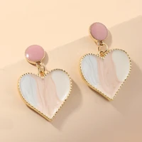 2022 european and american jewelry simple and fashionable metal dripping oil contrast color heart shaped earrings for female