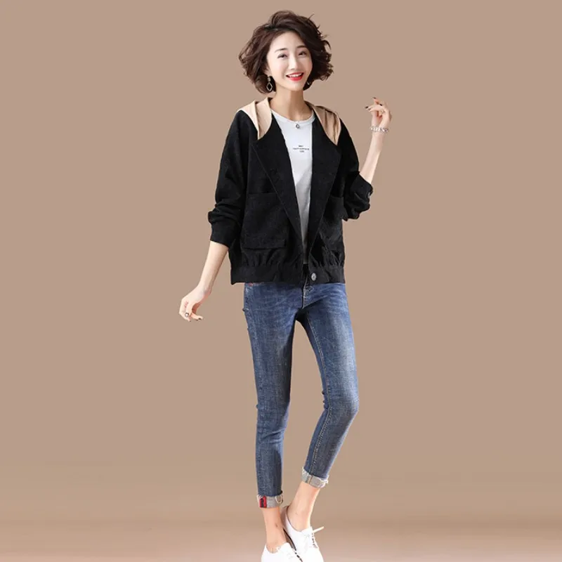 

Women Casual Loose Fit Hoody Jacket Pockets Streetwear Top Autumn New Outwear Coat Plus Size 5XL Single Breasted Ladies Jackets