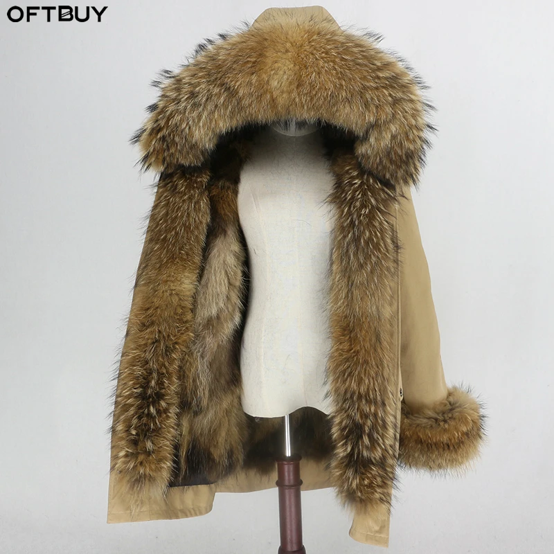 OFTBUY, водонепроницаемое пальто с натуральным мехом, длинная парка, зимняя куртка для женщин, натуральный мех енота, воротник, капюшон, подкладка из лисьего меха, теплая уличная одежда