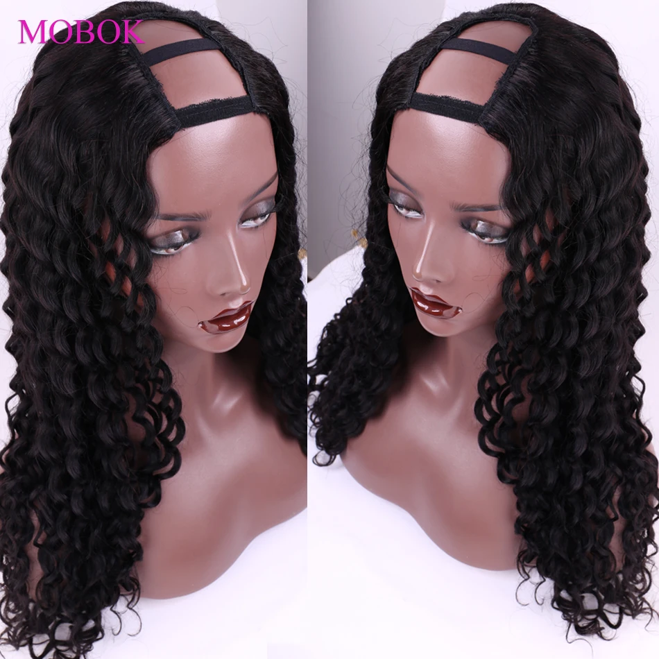 Парик Mobok из вьющихся человеческих волос парик с U-образной частью вьющиеся