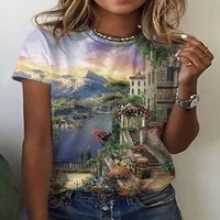 2022 retro european town pattern womens t shirt womens short sleeved new casual style top womens