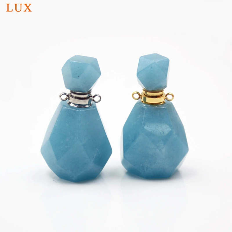 

Aquamarines perfume bottle natural Gems stone Pendant Necklace faceted Essential Oil bottle charm December Birthstone girl Gifts