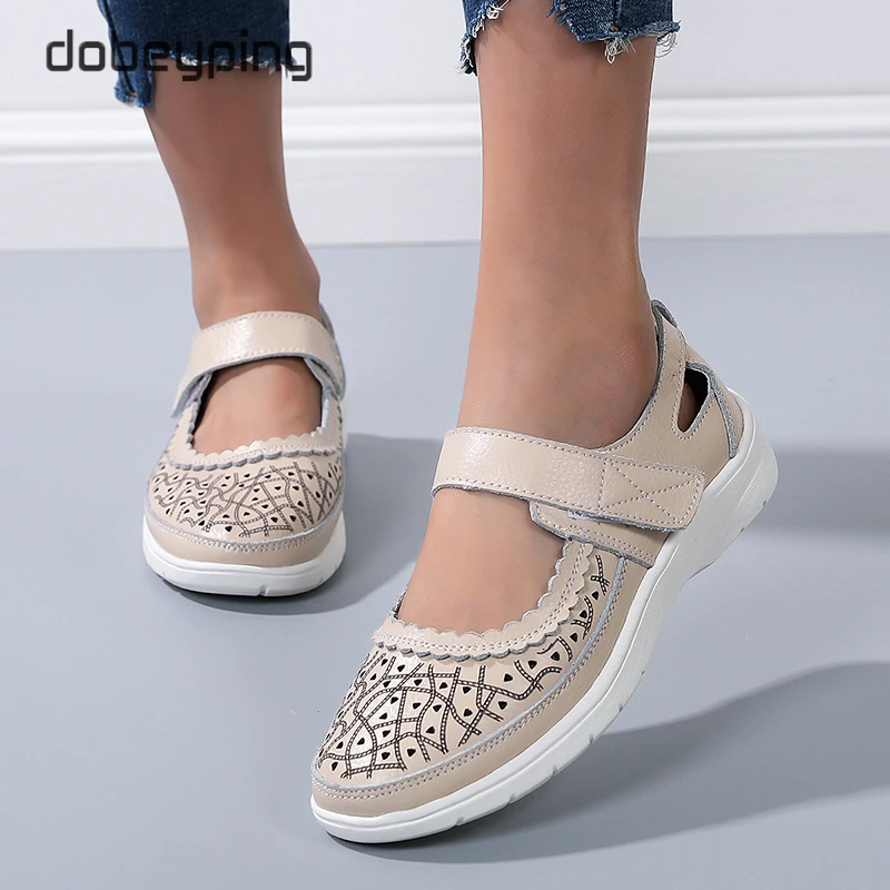 dobeyping New Retro Hollow Summer Women's Shoes Genuine Leather Woman Loafers Cut outs Women Flats Breathable Light Female Shoe
