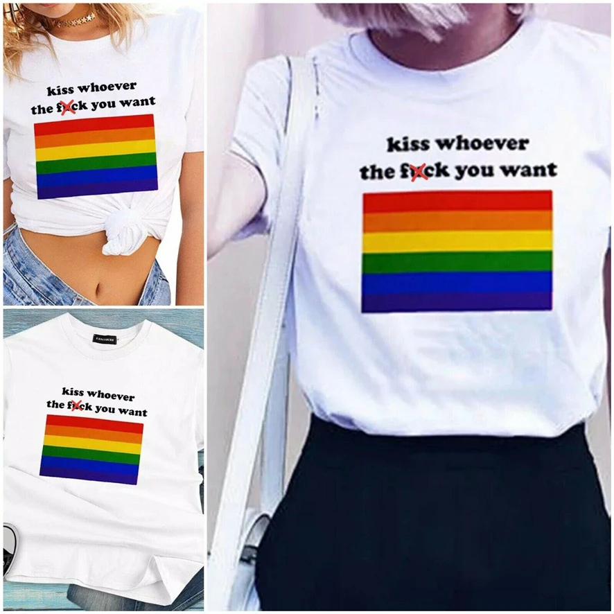 Гордость повседневных футболок с коротким рукавом Футболка Поцелуй Любовь геев