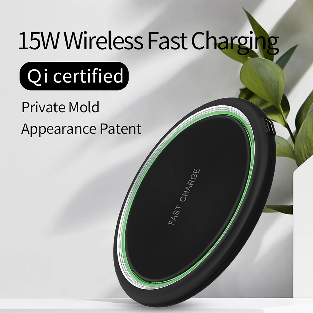 

Nonslip Design 15W Breathing Ligh Wireless Charger Fast Charging Dock Round Thin Phone Charge Pad for iPhone 12 Android