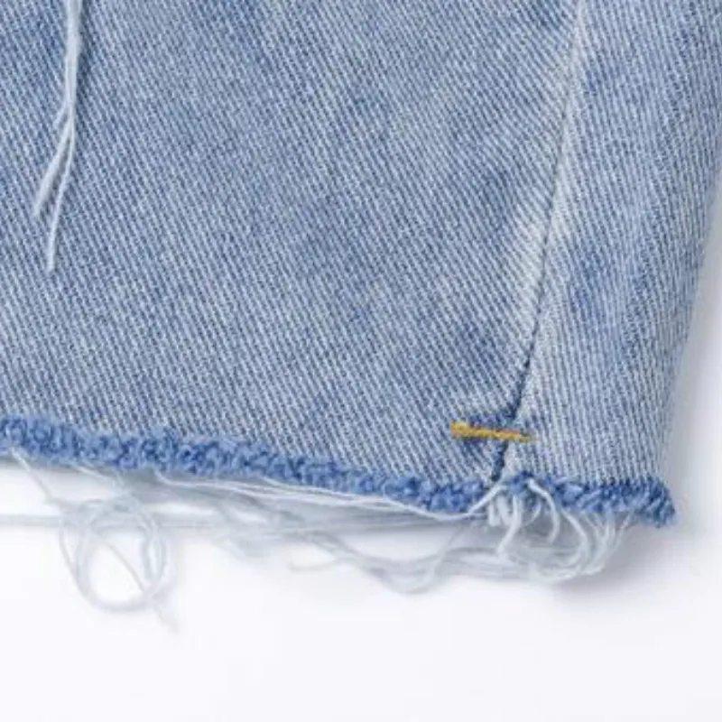 Шорты женские прямые с дырками свободные рваные джинсовые короткие брюки до