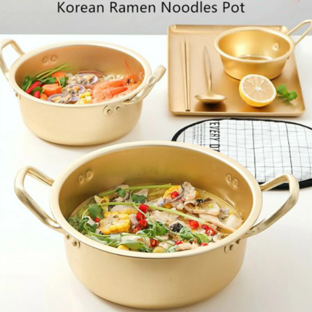 

14/16/18/20cm Korean Golden Ramen Pot Yellow Aluminum Pot Instant Noodles Small Hotpot Quick Heating Yellow Aluminum Pot