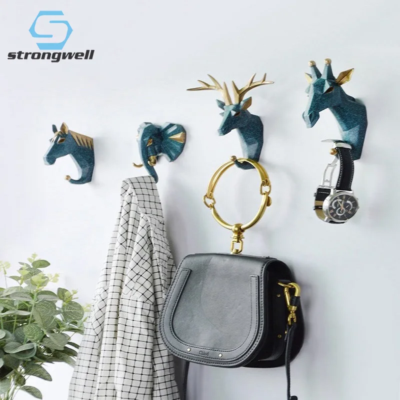 

Strongwell Nordic Hanging Key Hook Multifunctional Animal Free Punch Hook Wall Coat Hook Head Coat Hook Home Decoration