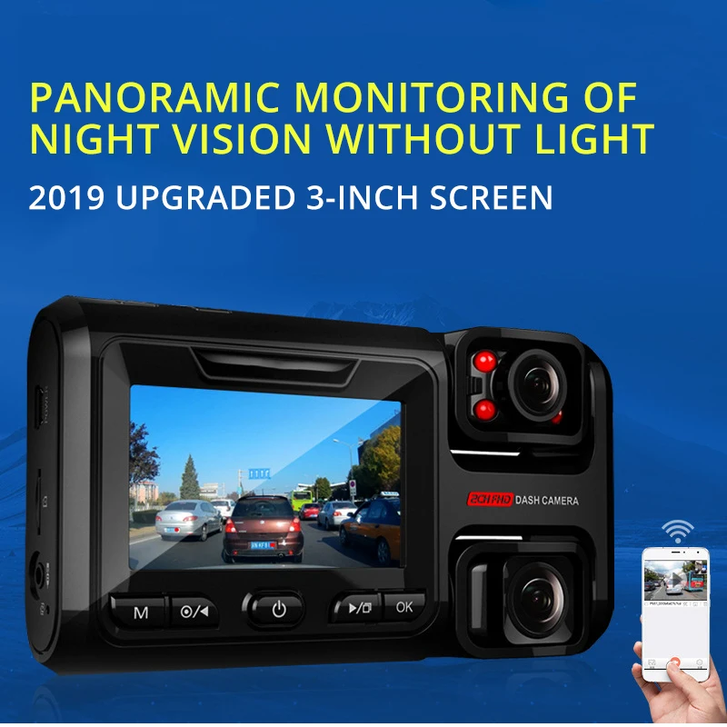 저렴한 UNCOM-DVR 대시캠 무딘 야간 투시경 파노라마 운전 레코더, V20 HD 3 렌즈 크로스 보더 무선 자동차 주차 모니터링