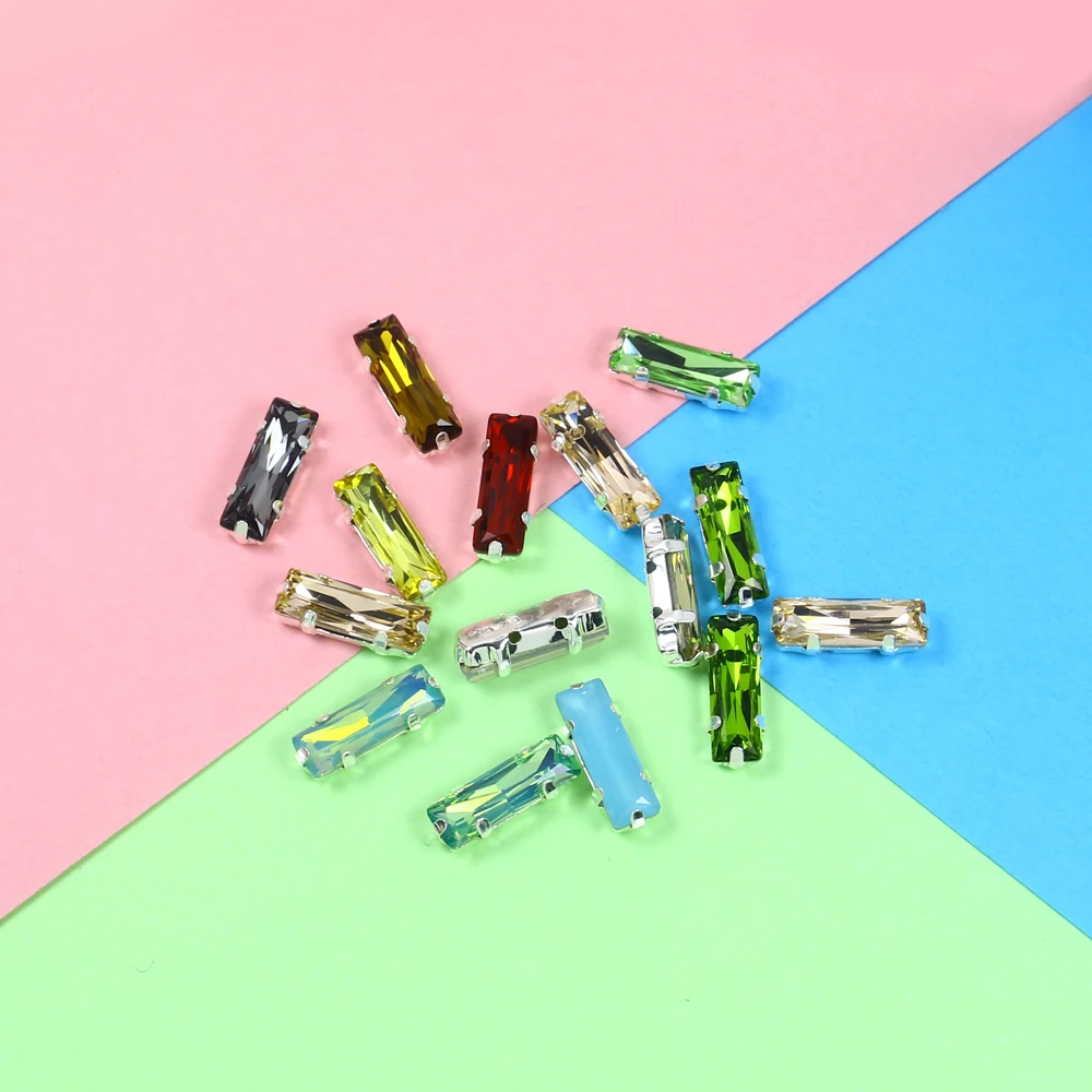50 шт. прямоугольные настройки серебряных когтей разноцветные стеклянные