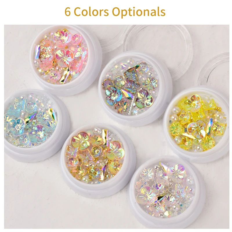 

Colorful AB Crystal Flower Butterfly Nail Art Decorations Mix Metal Rivets Pearls Holographic DIY Nails Rhinestones Accessories