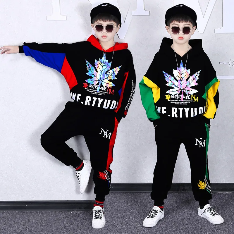 

2 Pieces Suit Kids Teenage Boys Clothing Sets Autumn Children Hooded Sports Tracksuits Fashion Sweatshirt & Pants Boys Outfits