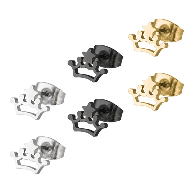 Серьги гвоздики DICARLUN в виде короны для женщин украшения из нержавеющей стали