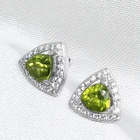 meibapj natural peridot gemstone triangle stud earrings real 925 silver green stone earrings fine charm jewelry for women