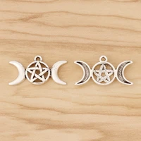 20 pieces tibetan silver triple moon pentagram pentacle charms pendants wicca pagan 30x16mm