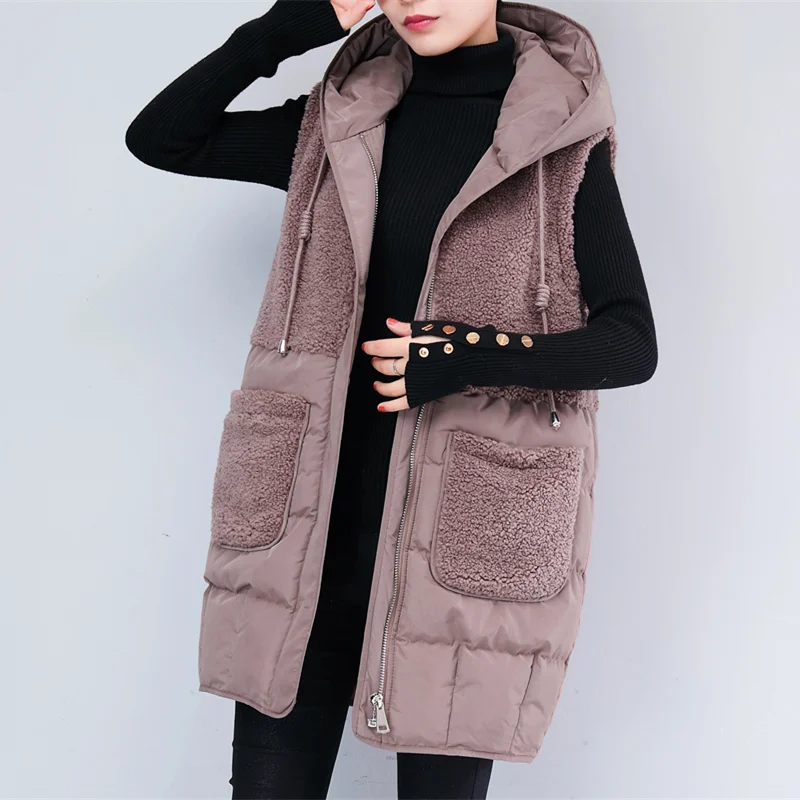 Женский хлопковый жилет средней длины зимний размера плюс шерстяная стеганая