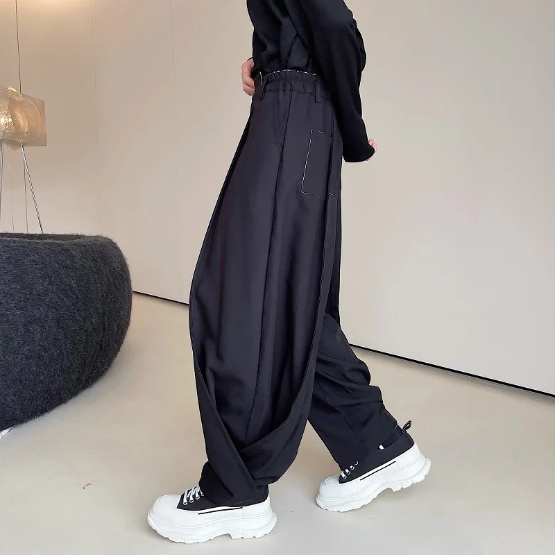

Autumn Double Overlapping Pants Edge Design Topstitched Pocket Casual Men's Pants Japanese Personality Niche Wide Leg Pants