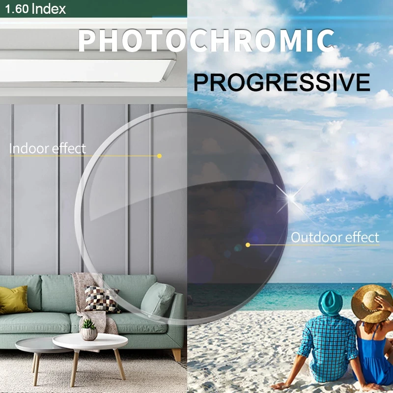 SASAMIA 1.60 Index Photochromic Progressive Lens Optic Lenses See Far And Near Biofocal Lenses Anti-Glare Man Prescription Lens