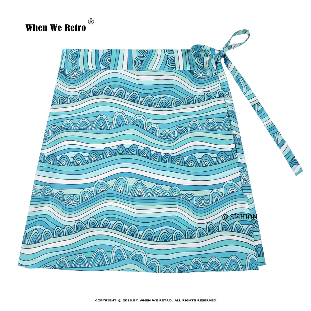 

2022 дизайнерская женская летняя юбка с волнистым принтом y2k Женская сексуальная пляжная Праздничная синяя юбка с быстрой запахом юбки