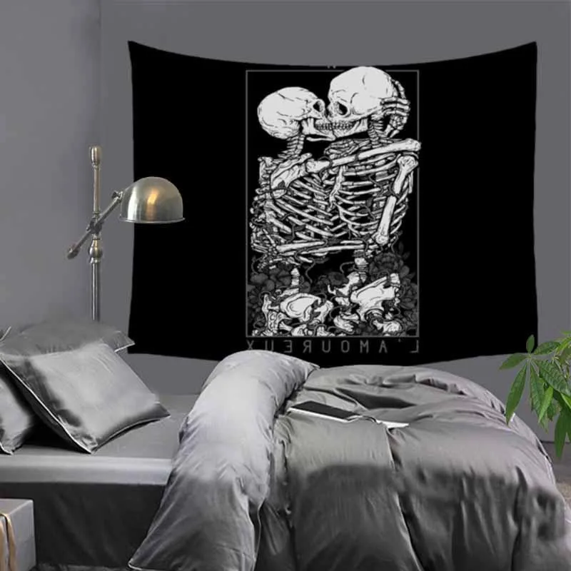 Креативный гобелен с изображением влюбленных пар черепа хиппи мандала настенное