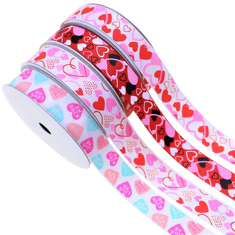 

T.R RIBBON 5/8 inch 16mm hearts printed grosgrain ribbon Valentine's Day ribbon