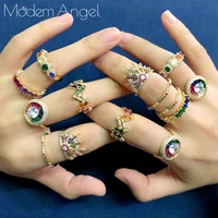 modemangel rainbow color luxury party statement stack rings for women wedding cubic ziron cz wedding dubai bridal finger ring
