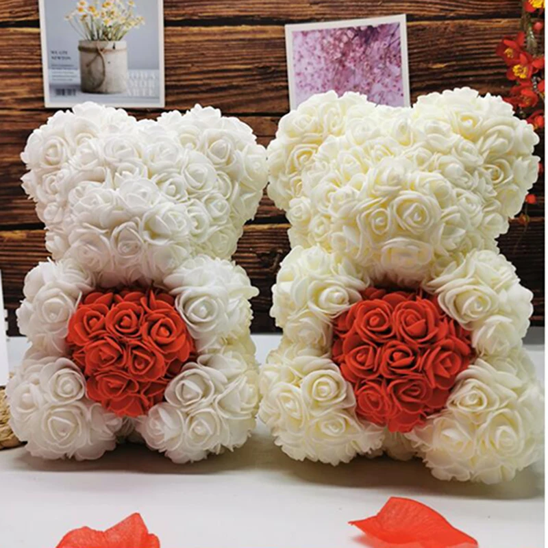 Мишка Тедди с розой 25 см милые цветы из пенопласта подарок на свадьбу День