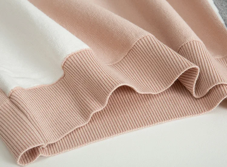 

Autumn Winter Sweater Women Contrast Color Pullover Jumper Long Sleeve O-Neck Knitted Tops Outwear Pull Femme