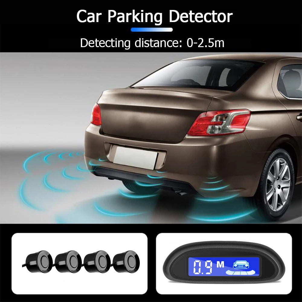 car auto parktronic led parking radar with 4 parking sensors backup car parking radar monitor detector system backlight display free global shipping
