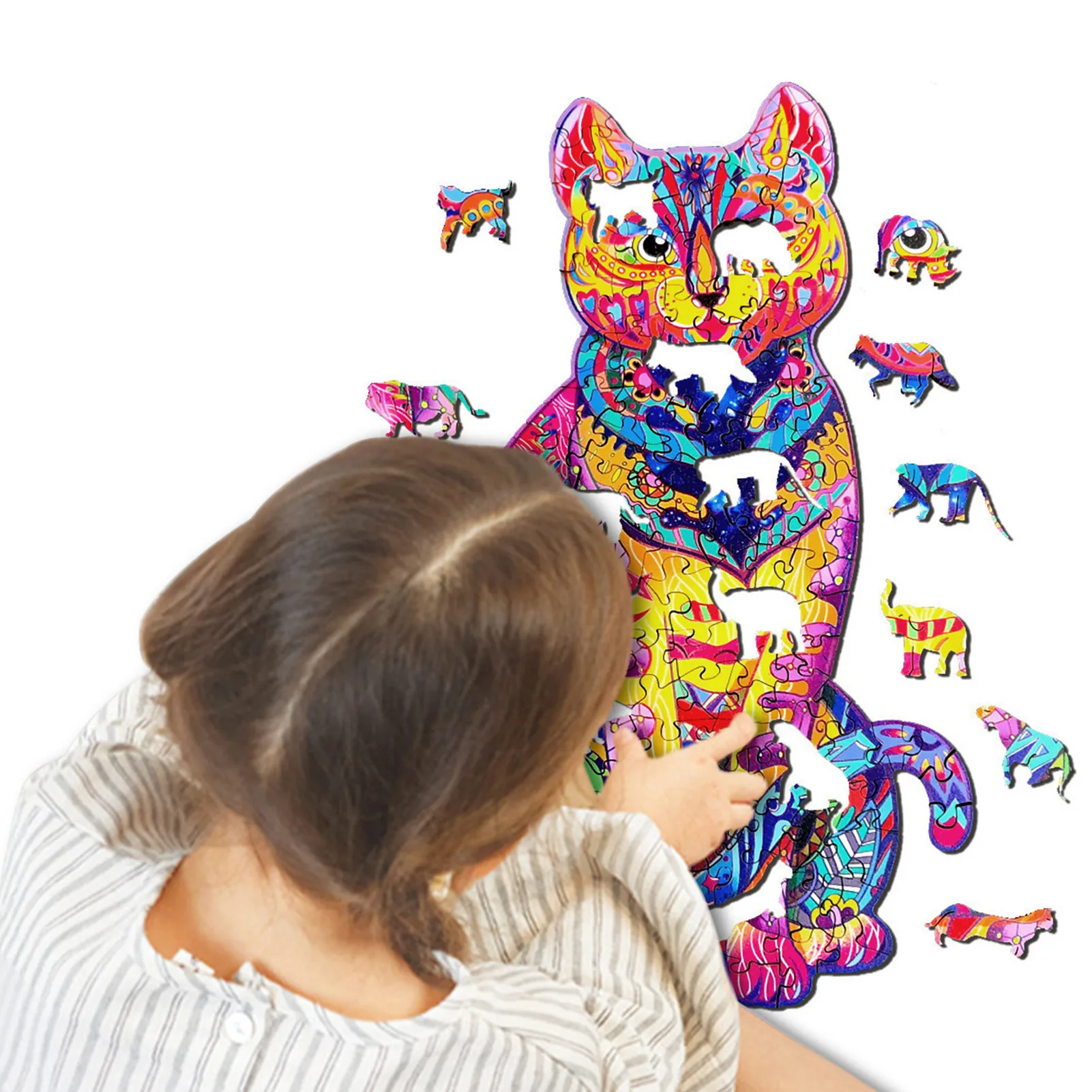 

138pcs Unique Wooden Jigsaw Puzzles Mysterious Cat Puzzle For Adults Kids Educational Puzzle Fabulous Gift Interactive Games Toy
