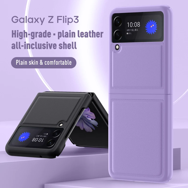 

Luxury Leather Shockproof PC Skin Feel For Samsung Galaxy Z Flip 3 Purple Original Folding Ultra Thin Protective Back Cover