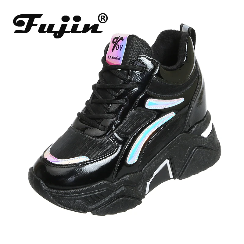 Женские кроссовки с круглым носком Fujin зимние теплые перекрестной шнуровкой