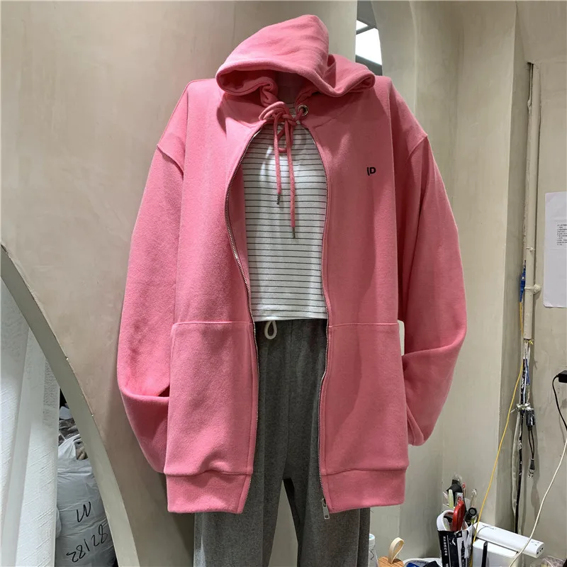 

Zip Up Hoodie Women 6 Color BF Style Harajuku Simple Classic Ulzzang Cute Ladies Jacket Hooded Loose Teen Hoodie Fall Autumn