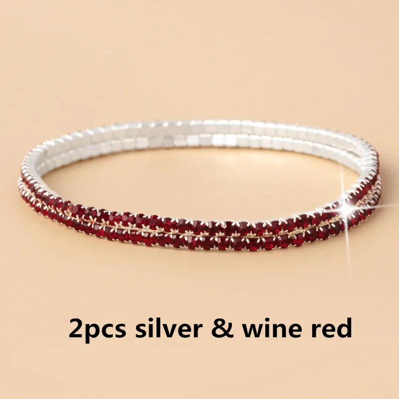 2pcsilver wine red 1-2 шт набор циркониевый регулируемый браслет для женщин шариковая направляющая Кристалл CZ золото/серебро цвет ювелирные изделия Pulseira Feminina - Окраска металла: 2pcsilver wine red