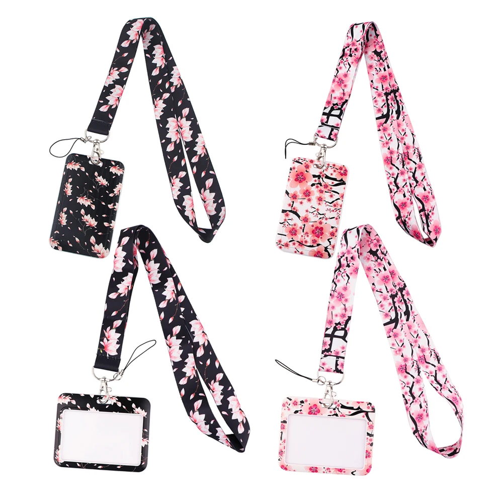 

ER814 Painting Art Sakura Neck Strap Lanyard For Keys ID Card Gym Mobile Phone Straps USB Badge Holder DIY Hang Rope