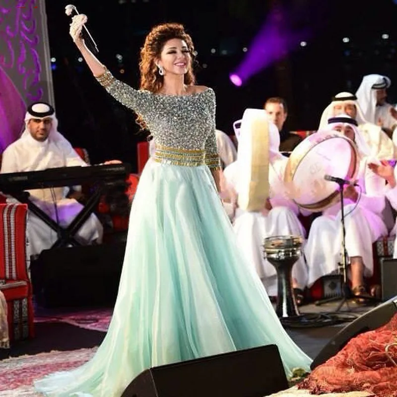 

Mint Green Long Sleeve Evening Dresses Party Arabic Dubai Plus Size Luxury Ladies Muslim Women Formal Dresses Evening Gown