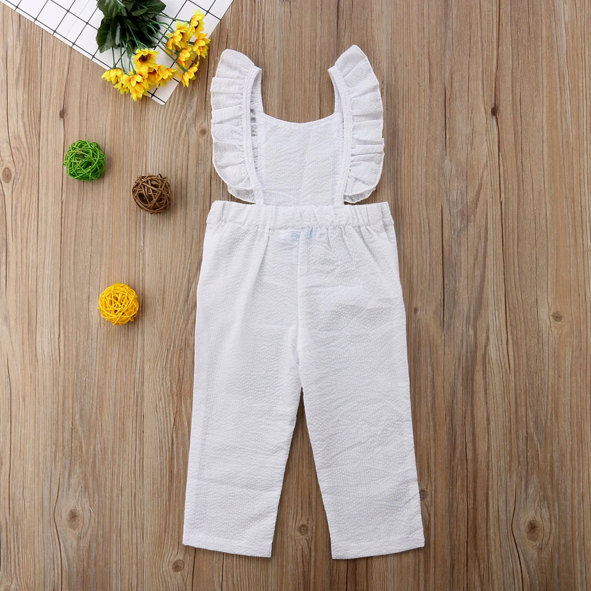 

New Infant Kids Baby Girl Toddler Summer Clothes Backless Overalls Ruffled Playsuit Solid Casual Sunsuit 1-6T