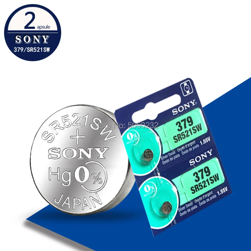 2 шт для SONY батареи часов 1 55 V 379 SR521SW D379 SR63 V379 AG0 Серебряная оксидная кнопка монет