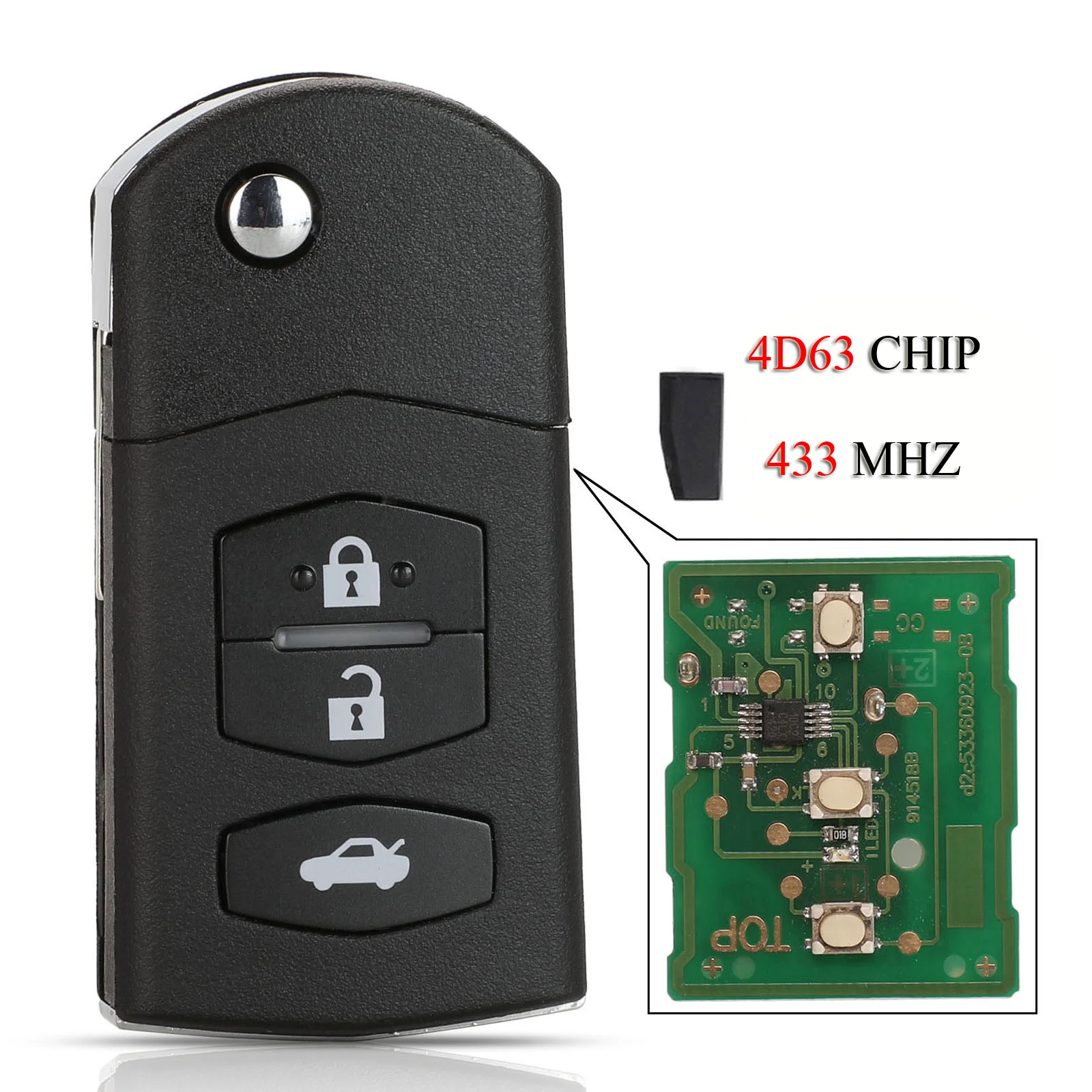 

Дистанционный Автомобильный ключ jingyuqin для MAZDA 2, M2, 3, M3, 5, M5, 6, M6, 8, M8, Φ, 433 МГц, 3 кнопки без чипа/с чипом 4D63