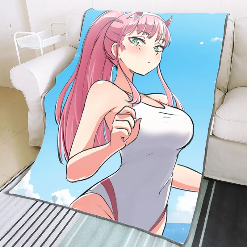 

DARLING In The FRANXX Anime Plaid Blanket Plush Warm Blanket on The Bed Zero Two 02 Bedspread Blanket Winter Fleece Blanket