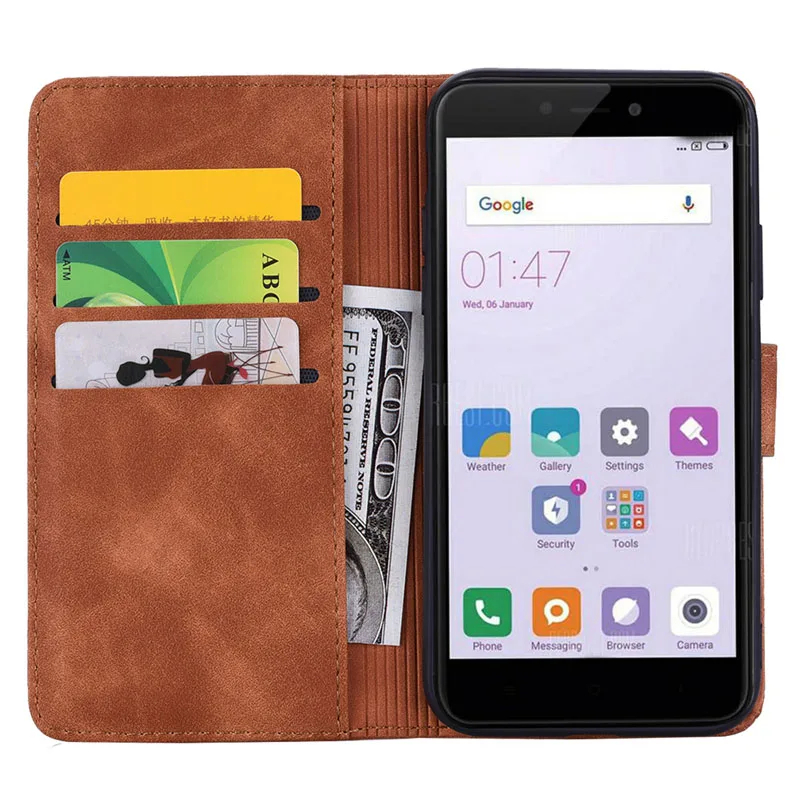 Роскошный Матовый чехол для Xiaomi Redmi 4X мягкий кожаный чехол-книжка с бумажником