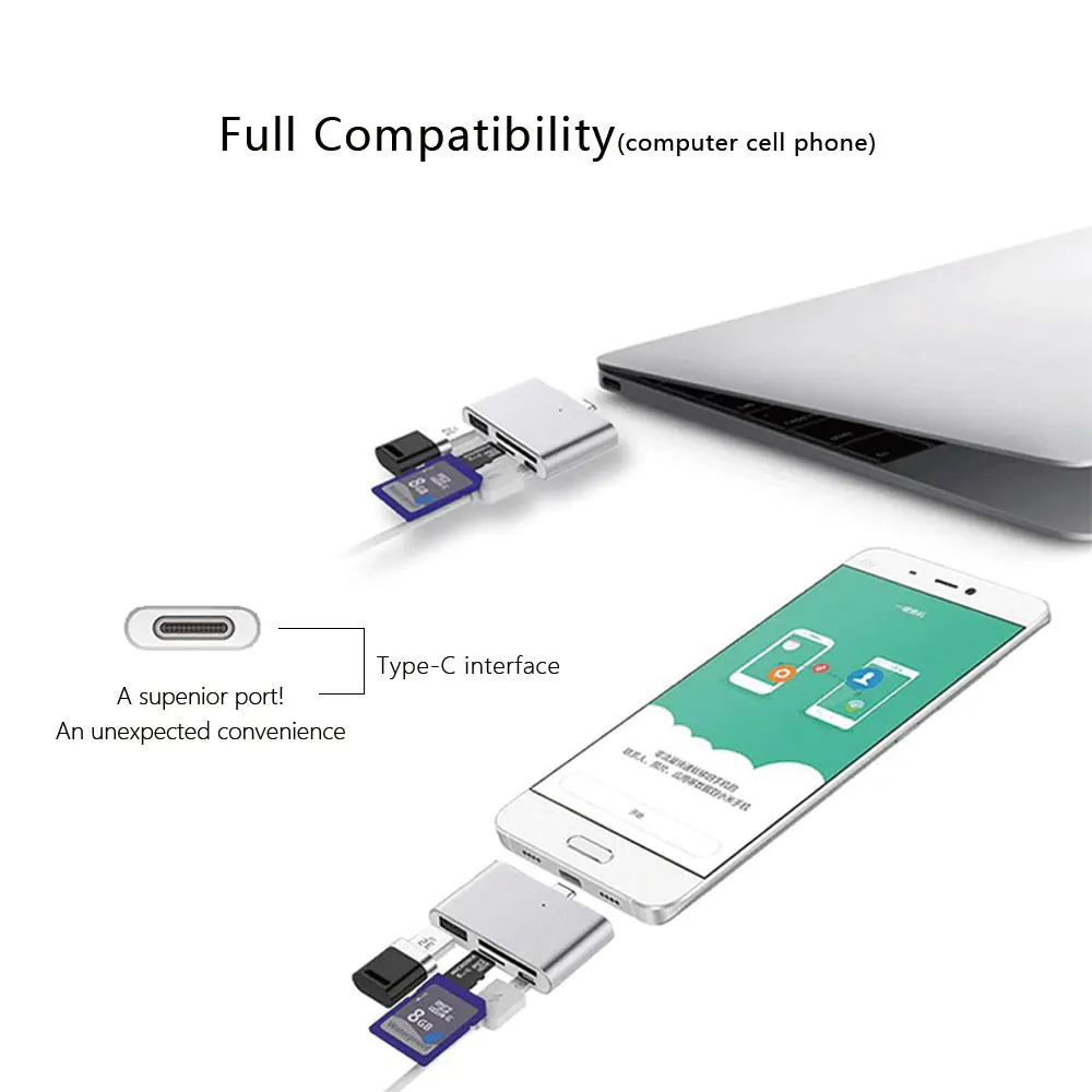 Мини концентратор USB C кардридер SD TF алюминиевый адаптер умный OTG ридер для
