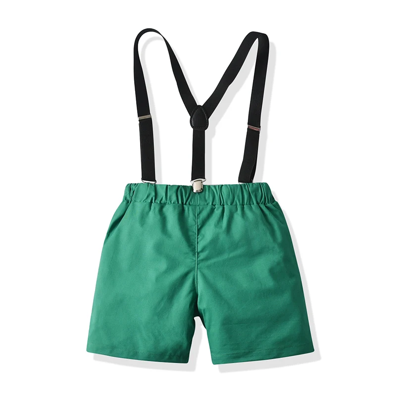 

Children Boys Gentleman Clothing Sets Toddler Boy Short Sleeve Bowtie Shirts+Suspenders Shorts 2Pcs Formal Suit